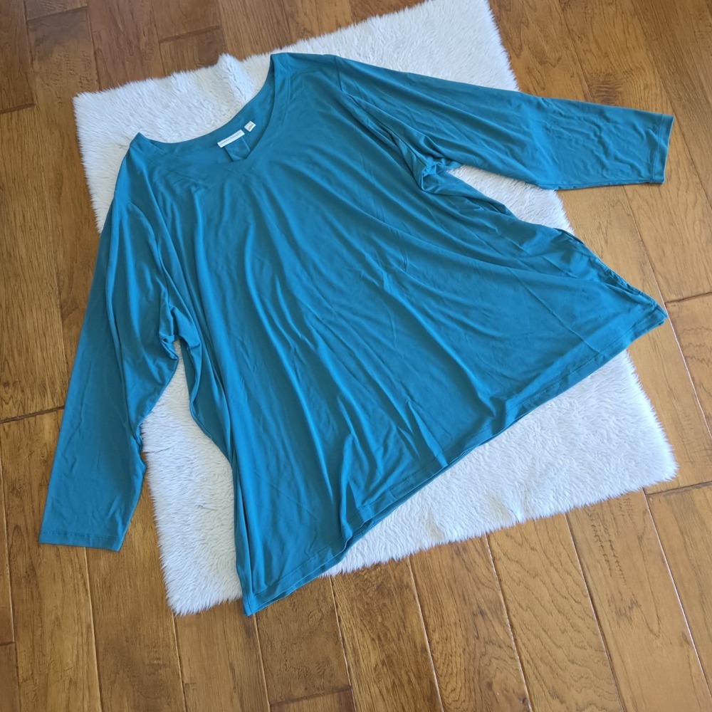 Susan Graver Modern Essentials Blouse Shirt Women's Plus 5X Teal* V-Neck LS